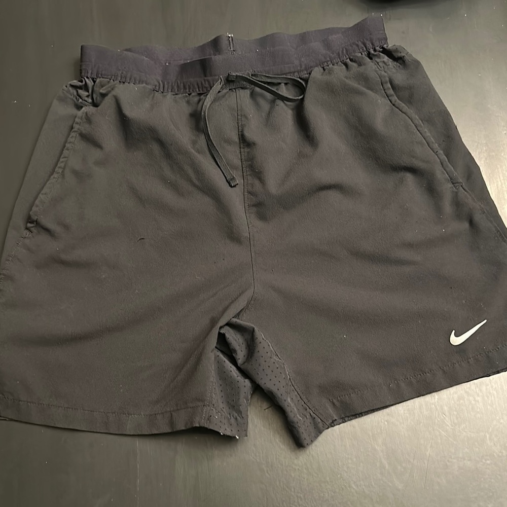 Nike Men's Black Athletic Drawstring Shorts with White Swoosh